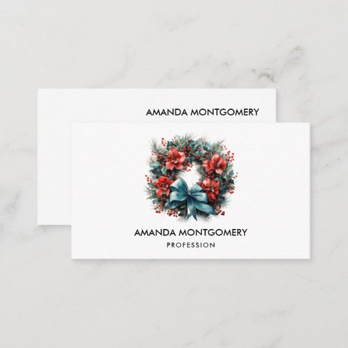 Pine Wreath with Holly Christmas Business Card