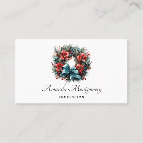 Pine Wreath with Holly Christmas Business Card