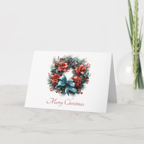 Pine Wreath with Holly Christmas Card