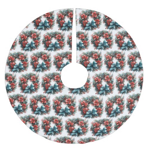 Pine Wreath with Holly Christmas Pattern Brushed Polyester Tree Skirt