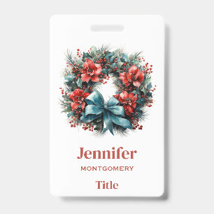 Pine Wreath with Holly Festive Christmas Badge