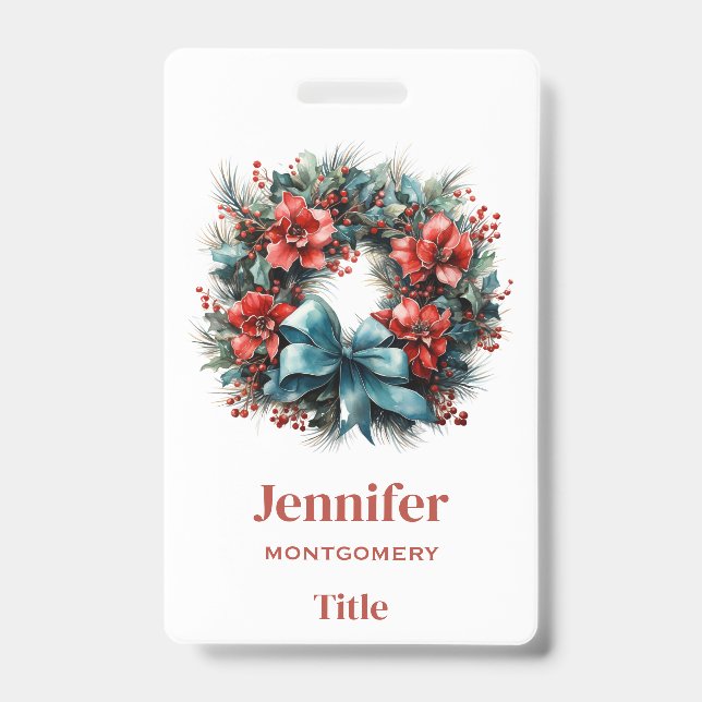  Pine Wreath with Holly Festive Christmas Badge (Front)