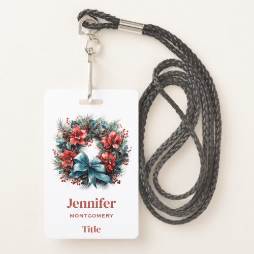  Pine Wreath with Holly Festive Christmas Badge
