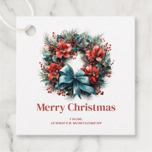 Pine Wreath with Holly Festive Christmas Favor Tags
