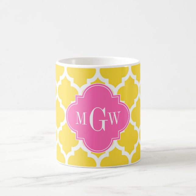 Pineaple Moroccan #5 Hot Pink2 3 Initial Monogram Coffee Mug (Center)