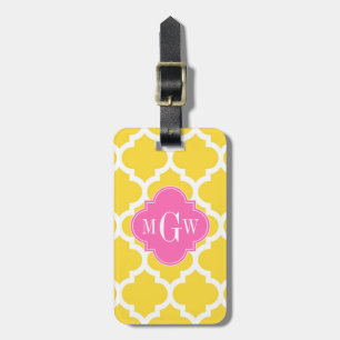 Pineaple Moroccan #5 Hot Pink2 3 Initial Monogram Luggage Tag