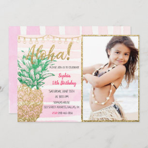 Pineapple Aloha Birthday Invitation With Photo
