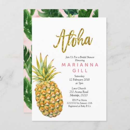 Pineapple Aloha bridal shower Invitation