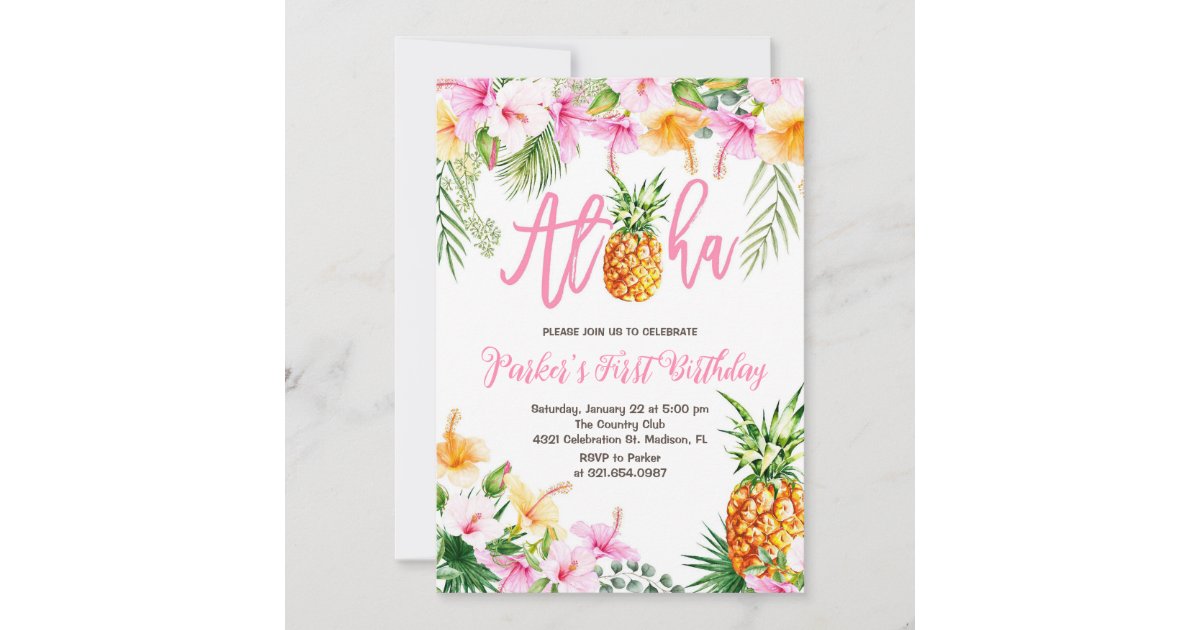 Aloha First Pineapple Aloha First Birthday Party Invitation | Zazzle