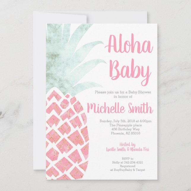 Pineapple Aloha Summer Tropical Fruit Baby Shower Invitation (Front)