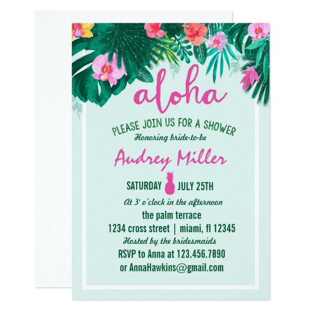 PINEAPPLE ALOHA Tropical Flower Bridal Shower Invitation