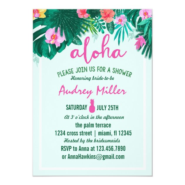 PINEAPPLE ALOHA Tropical Flower Bridal Shower Invitation