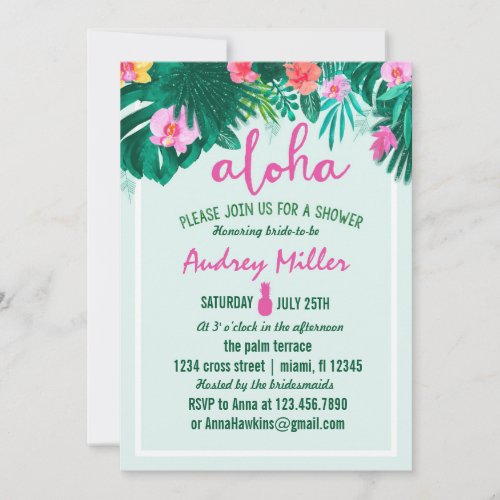 PINEAPPLE ALOHA tropical flower bridal shower Invitation