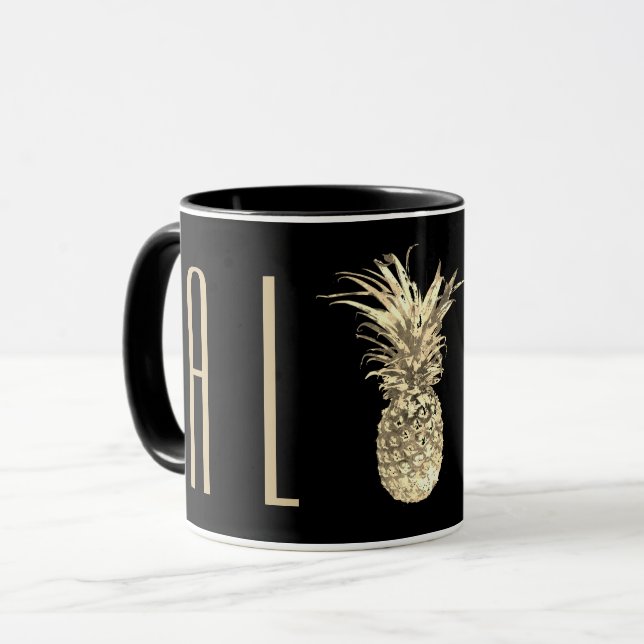 Pineapple Aloha Tropical Gold Topography Mug (Front Left)
