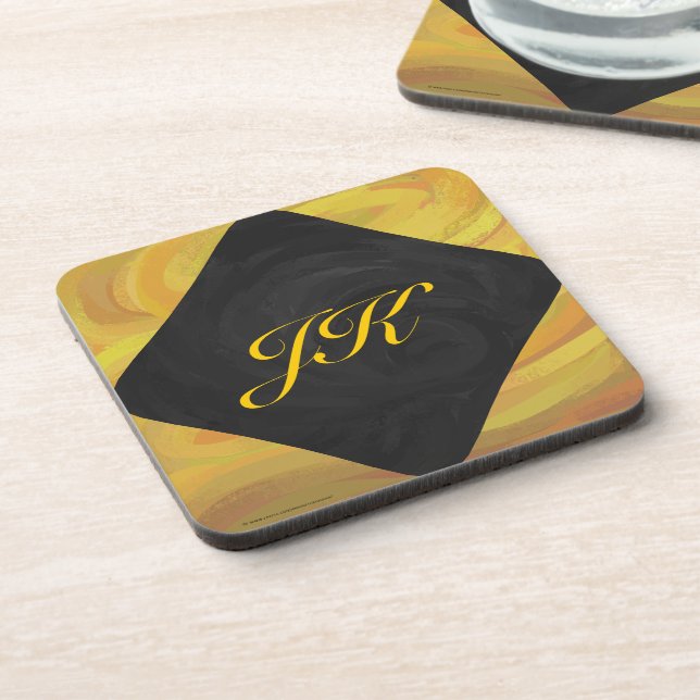 Pineapple and Black Monogram Beverage Coaster (Left Side)