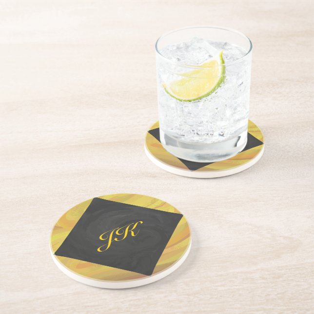 Pineapple and Black Monogram Drink Coaster (Side)