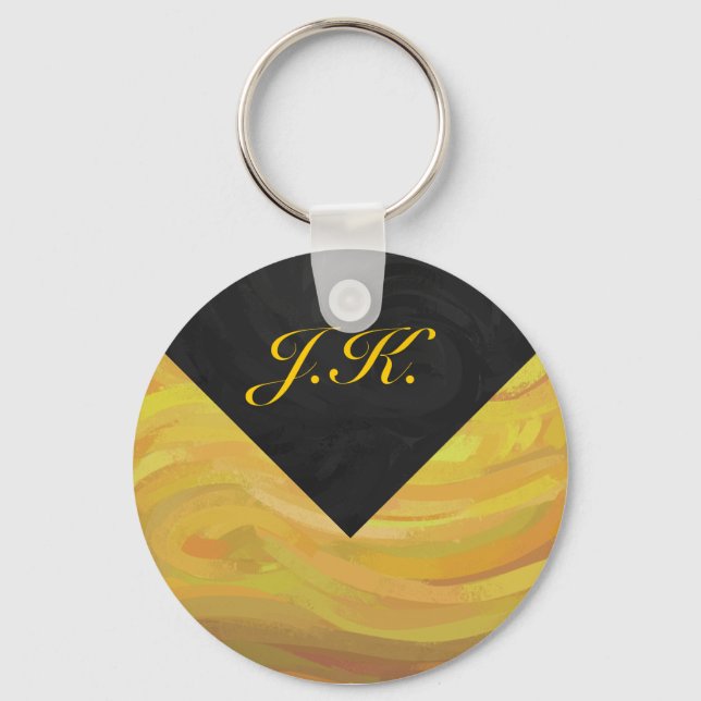 Pineapple and Black Monogram Keychain (Front)