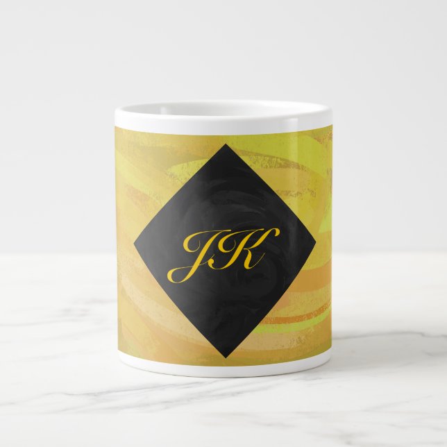 Pineapple and Black Monogram Large Coffee Mug (Front)