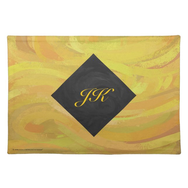 Pineapple and Black Monogram Placemat (Front)