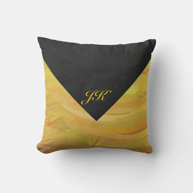 Pineapple and Black Monogram Throw Pillow (Front)