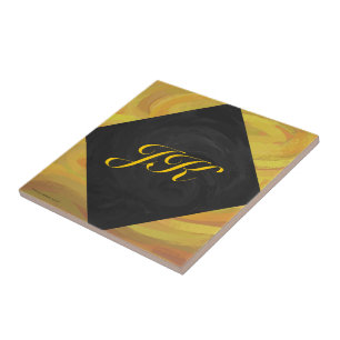 Pineapple and Black Monogram Tile