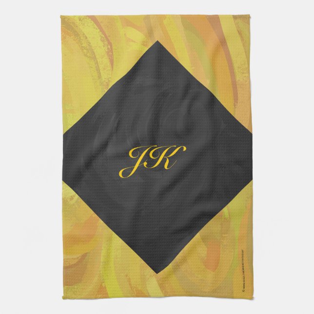 Pineapple and Black Monogram Towel (Vertical)