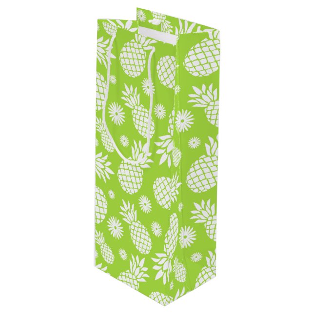 Pineapple and Daisy green white gift bag (Front Angled)