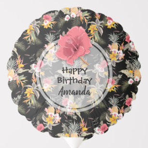 Pineapple and Flowers on Black Birthday Balloon