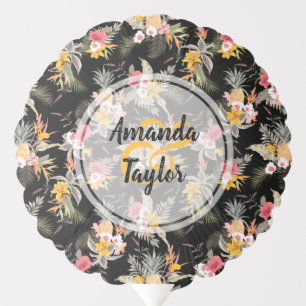 Pineapple and Flowers on Black Bridal Shower Balloon