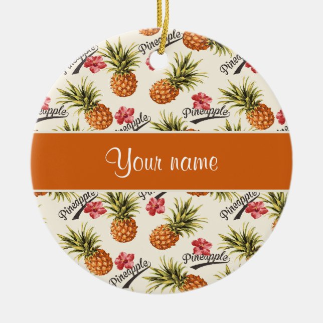 Pineapple and Hibiscus Ceramic Ornament (Front)
