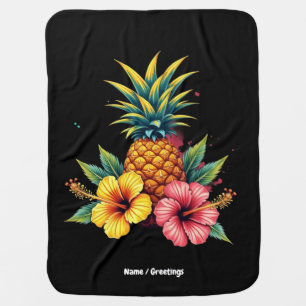 Pineapple and Hibiscus Floral Hawaii Summer Beach  Baby Blanket