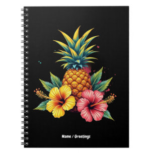 Pineapple and Hibiscus Floral Hawaii Summer Beach Notebook