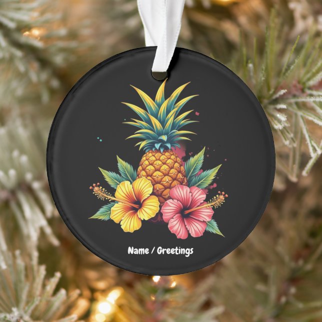 Pineapple and Hibiscus Floral Hawaii Summer Beach  Ornament (Tree)
