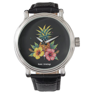 Pineapple and Hibiscus Floral Hawaii Summer Beach  Watch