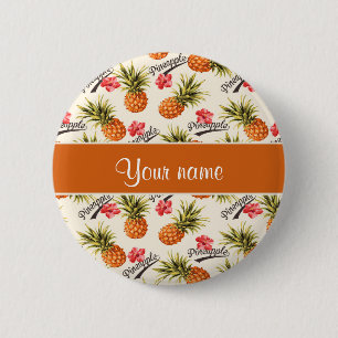 Pineapple and Hibiscus Pinback Button