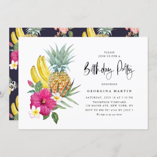 Pineapple and Hibiscus Tropical Luau Birthday Invitation