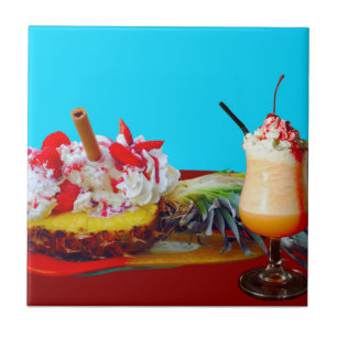 Pineapple and ice cream with a fruit smoothie ceramic tile