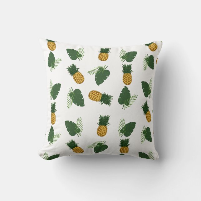Pineapple And Palm Leaves Throw Pillow (Front)