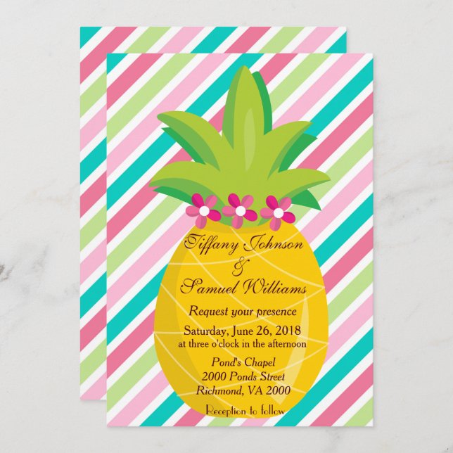 Pineapple and Rainbow Stripes Invitation (Front/Back)