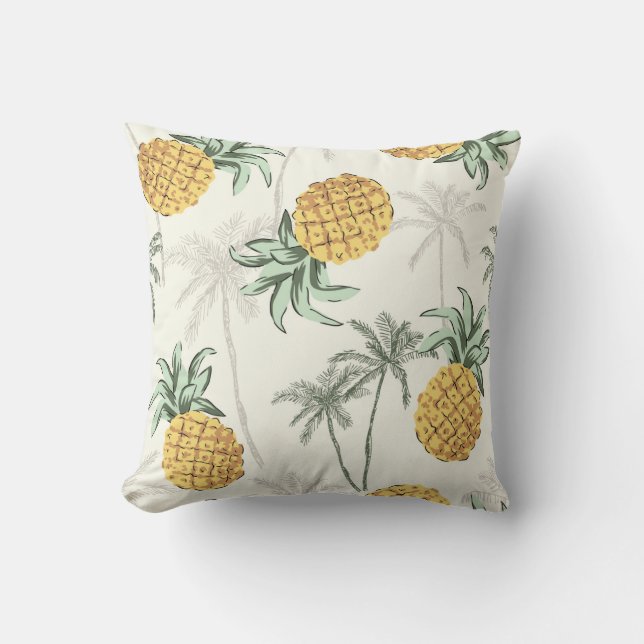 Pineapple and Tropical Palm Print Throw Pillow (Front)
