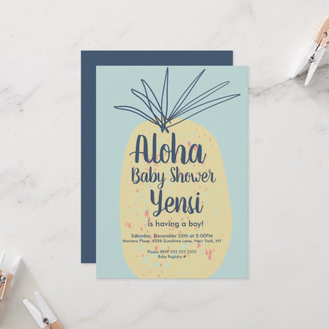 Pineapple Art Baby Shower Tropical Summer Aloha (Front/Back In Situ)