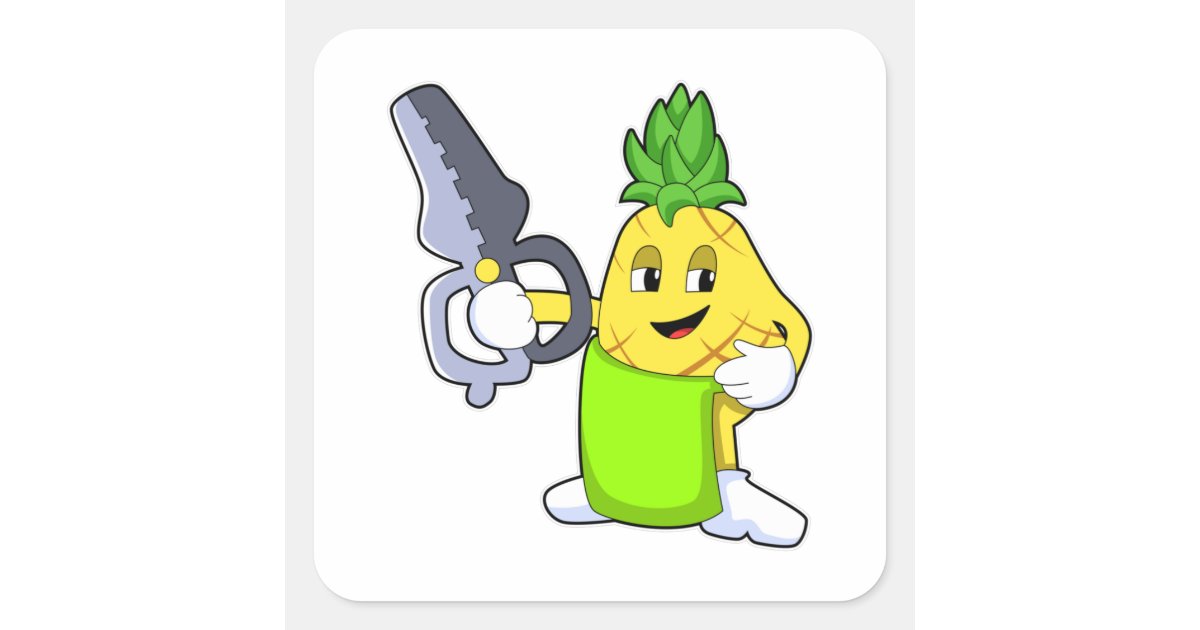 Pinapple Razors Pineapple as Hairdresser with Scissors & Razor Square Sticker | Zazzle