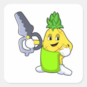 Pineapple as Hairdresser with Scissors & Razor Square Sticker