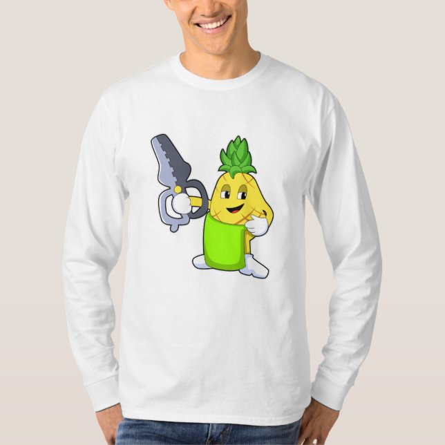 Pineapple as Hairdresser with Scissors & Razor T-Shirt (Front)