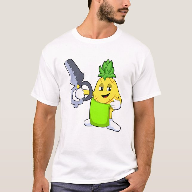 Pineapple as Hairdresser with Scissors & Razor T-Shirt (Front)