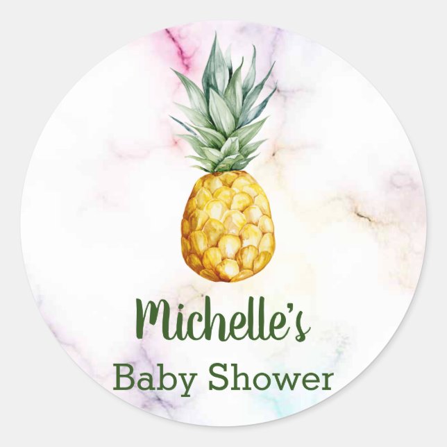 Pineapple Baby Shower Favor Thank You Classic Round Sticker (Front)