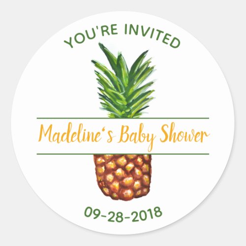 Pineapple Baby Shower Invitation Classic Round Sticker