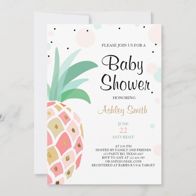 Pineapple Baby shower invitation Tropical Bridal (Front)