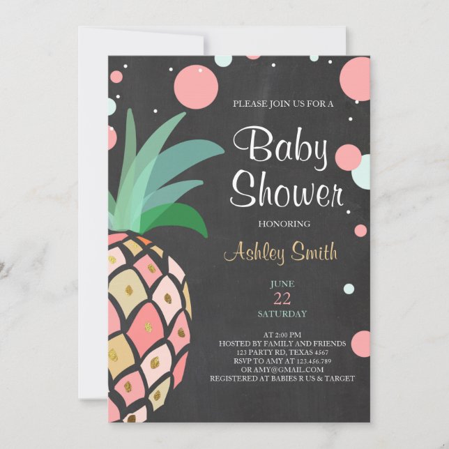Pineapple Baby shower invitation Tropical Bridal (Front)