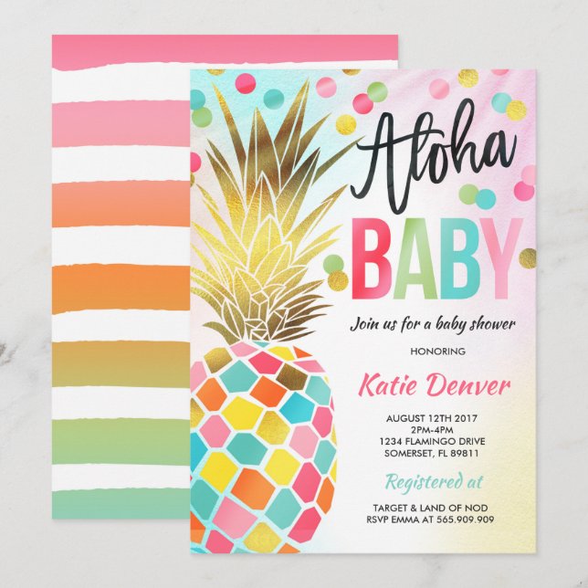 Pineapple Baby Shower Invitation Tropical Shower (Front/Back)